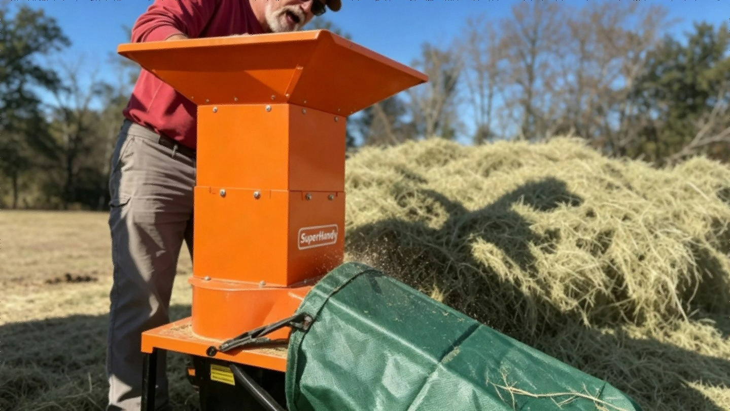 SuperHandy Electric Leaf Mulcher Shredder orange steel body outdoors
