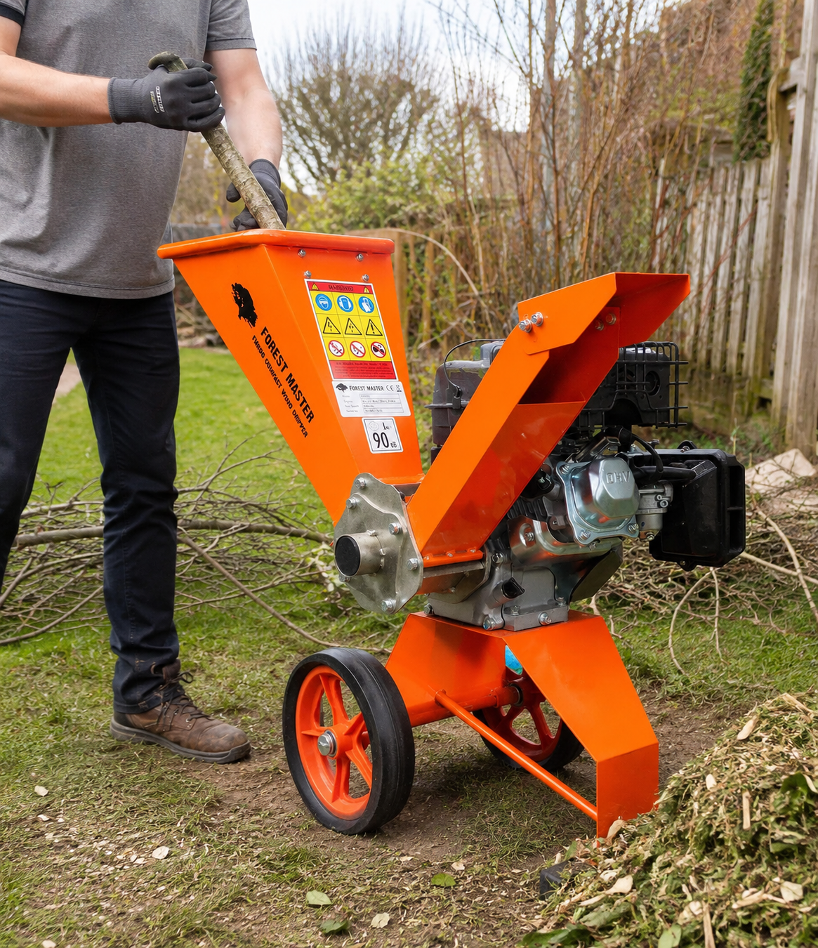 Forest Master FM6DD 6HP self-feeding wood chipper — full unit view