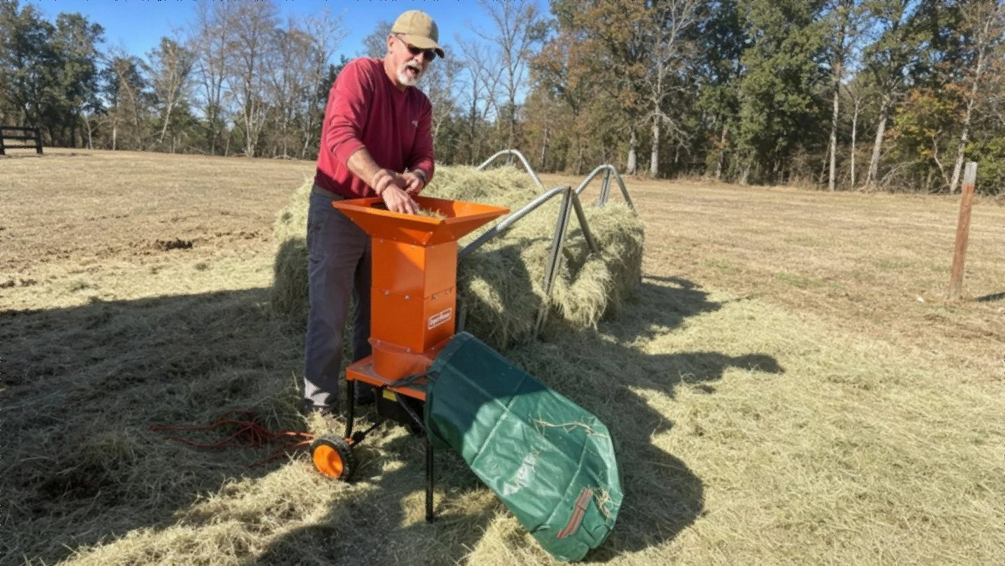 SuperHandy Electric Leaf Mulcher Shredder orange steel body outdoors